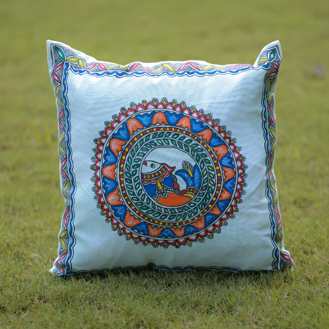 Matsya Handpainted Cushion Cover - Main Image
