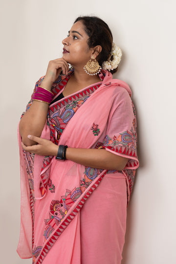 Rasleela Madhubani mul mul cotton saree