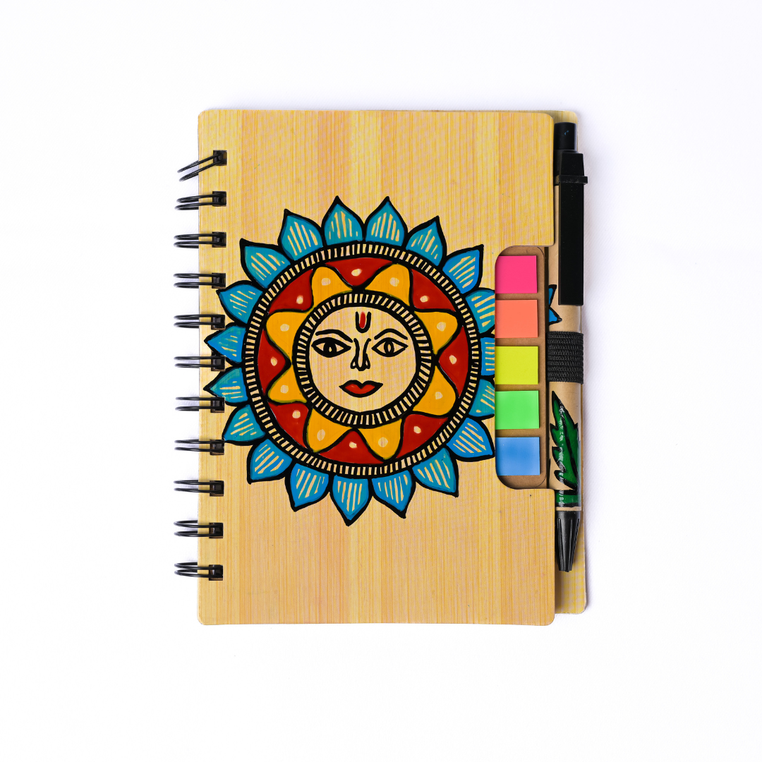 Sun Theme Handpainted Wooden Diary