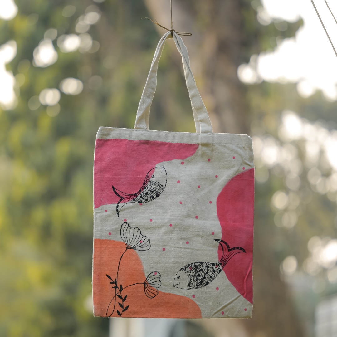 Fish Theme Handpainted Tote Bag