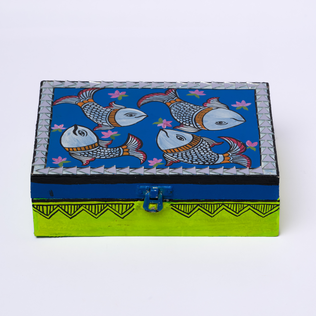 Madhubani Fish Handpainted Jewellery Box