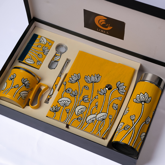 Dreamy Yellow Madhubani Handpainted 6-in-One Premium Gift Set