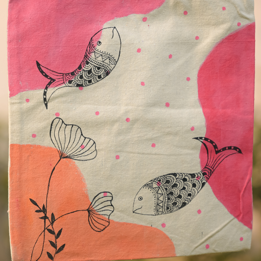 Fish Theme Handpainted Tote Bag