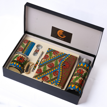 Lotus Theme Madhubani Handpainted 6-in-One Premium Gift Set