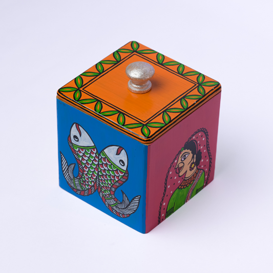 Colorblock Handpainted Cotton Storage with Lid