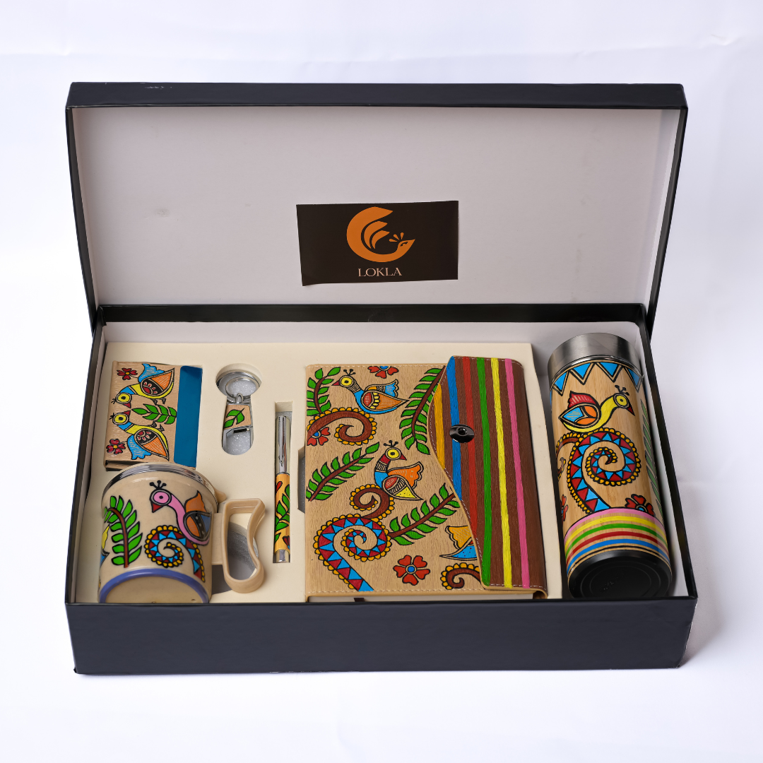 Bird Theme Madhubani Handpainted 6-in-One Premium Gift Set