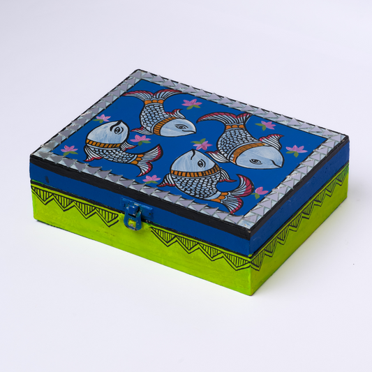 Madhubani Fish Handpainted Jewellery Box