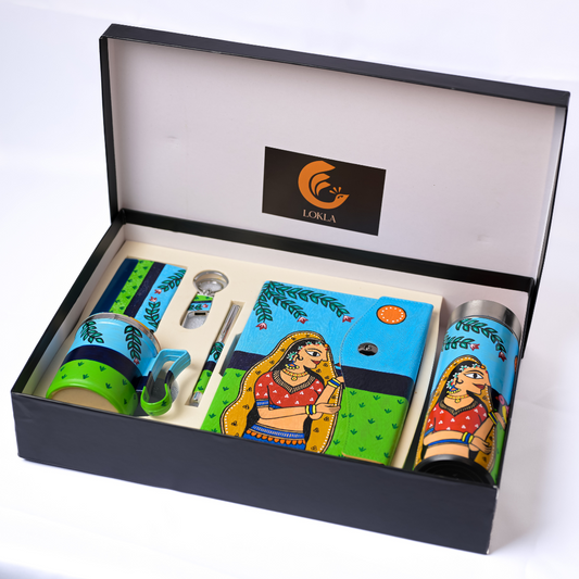 Lady with Bird Madhubani Handpainted 6-in-One Premium Gift Set