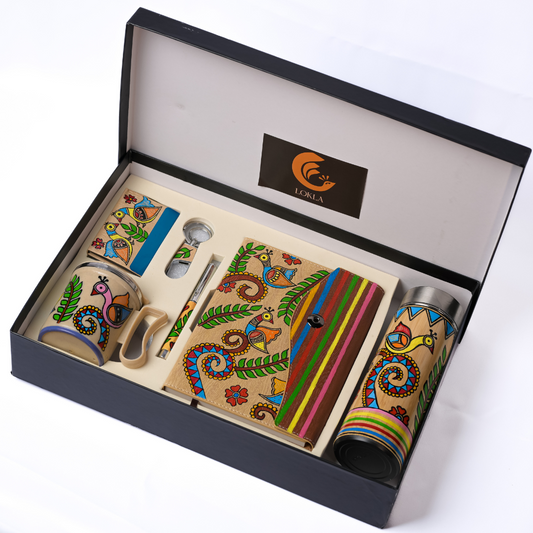 Bird Theme Madhubani Handpainted 6-in-One Premium Gift Set