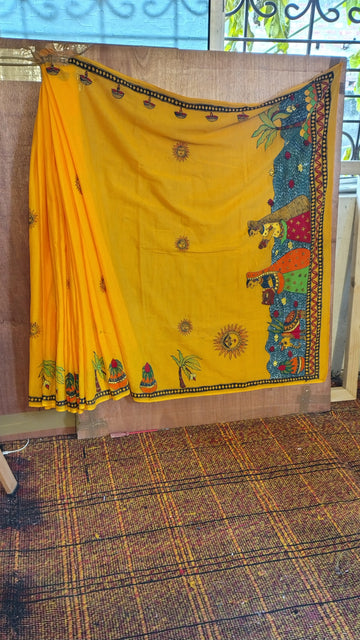 Chhat Puja Hand painted Saree