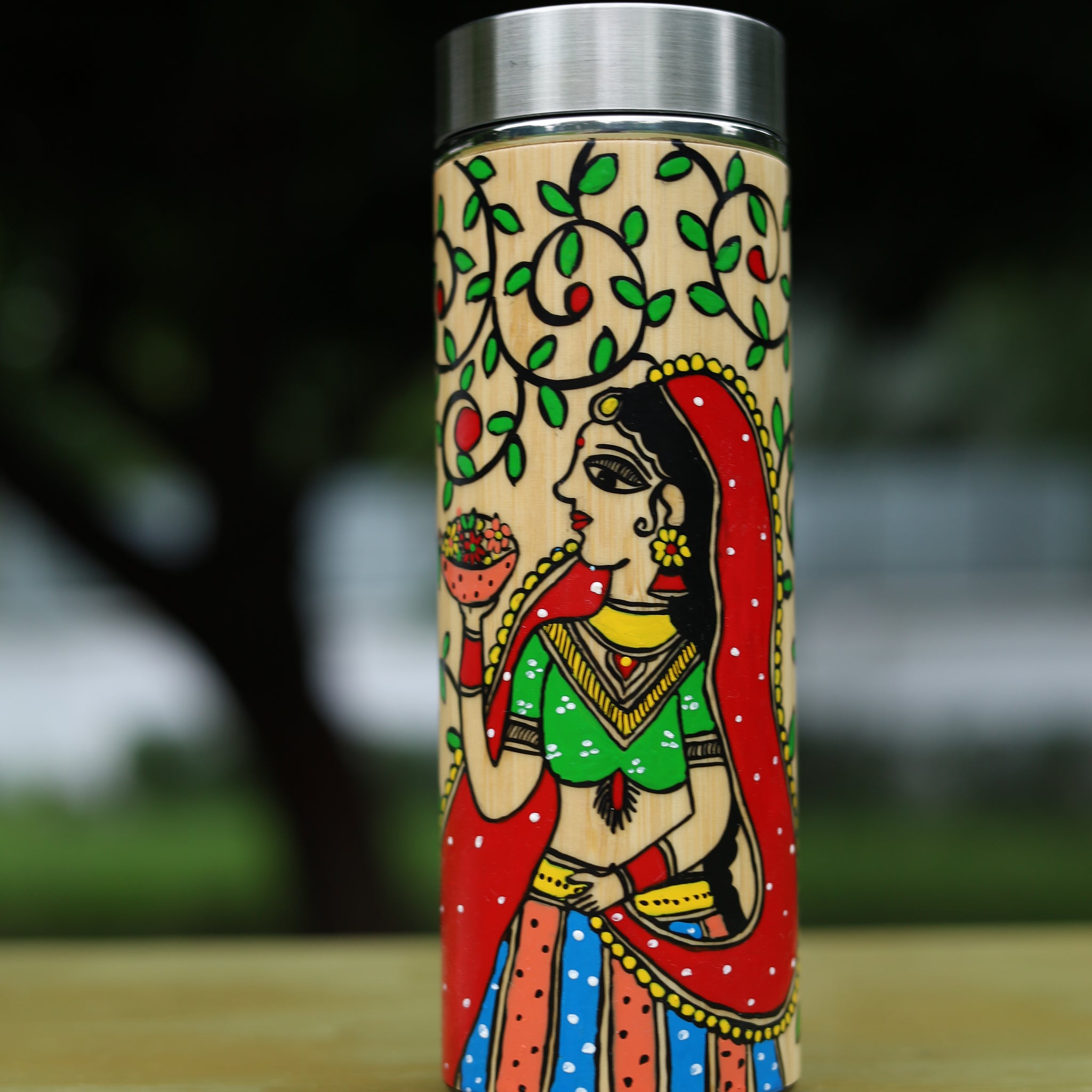 Handpainted Bamboo  FLASK